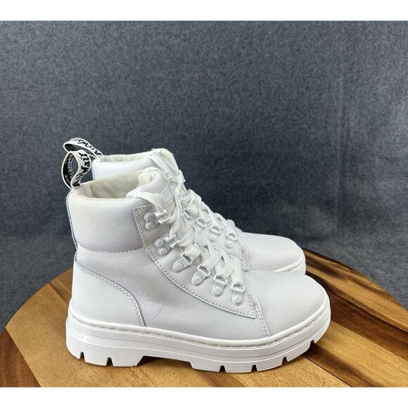 Dr. Martens Combs White Platform Canvas Combat Boots Lace Up Womens Size 7 - Picture 1 of 8